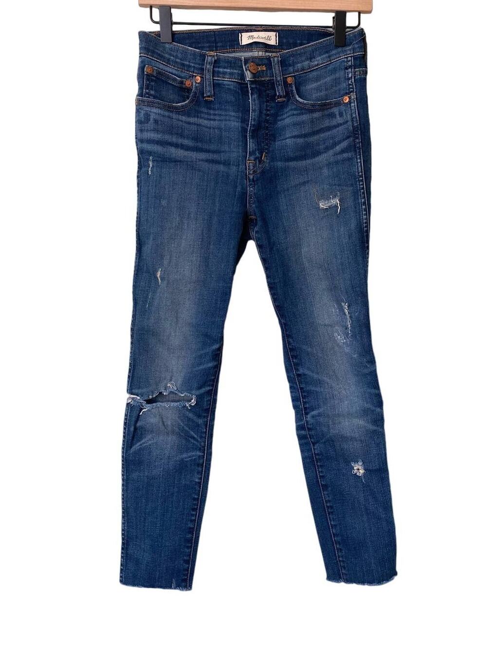 Madewell Women's 9 inch High Rise Mom Skinny Blue Distressed Jeans